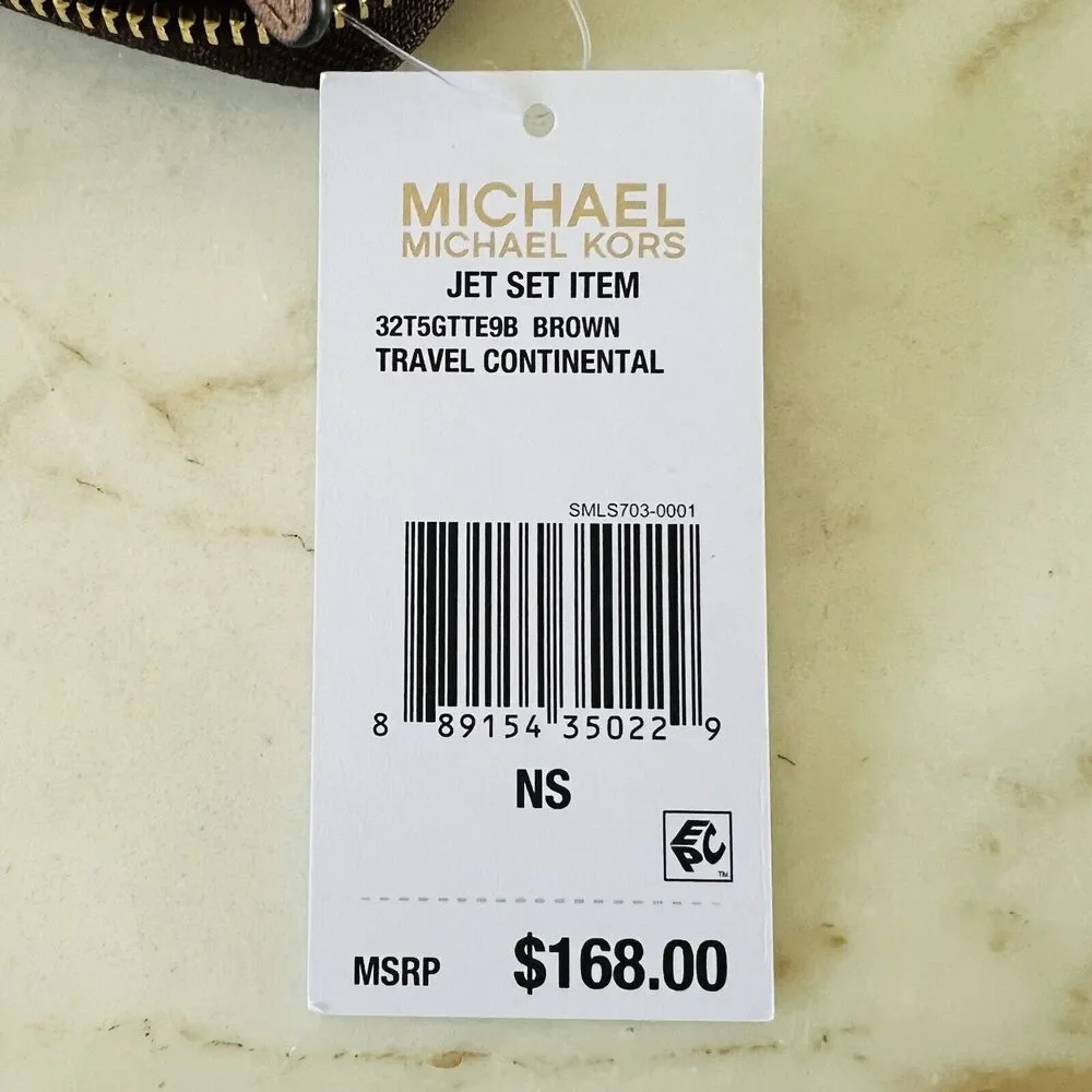 MICHAEL KORS Jet Set Travel Brown Leather Large Continental Zip Wallet Wristlet